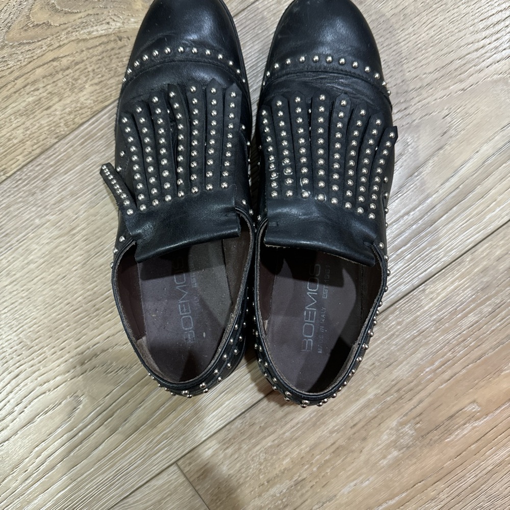 Boemos's Black Studded Loafers